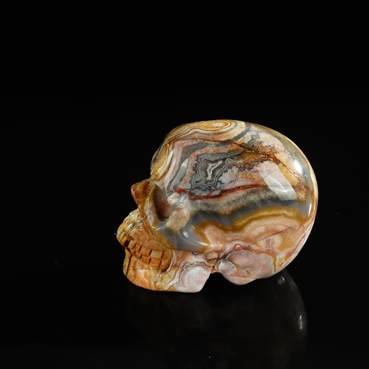 3.0" Red Crazy Lace Agate Crystal Skull Carving - Unique Piece #RC07