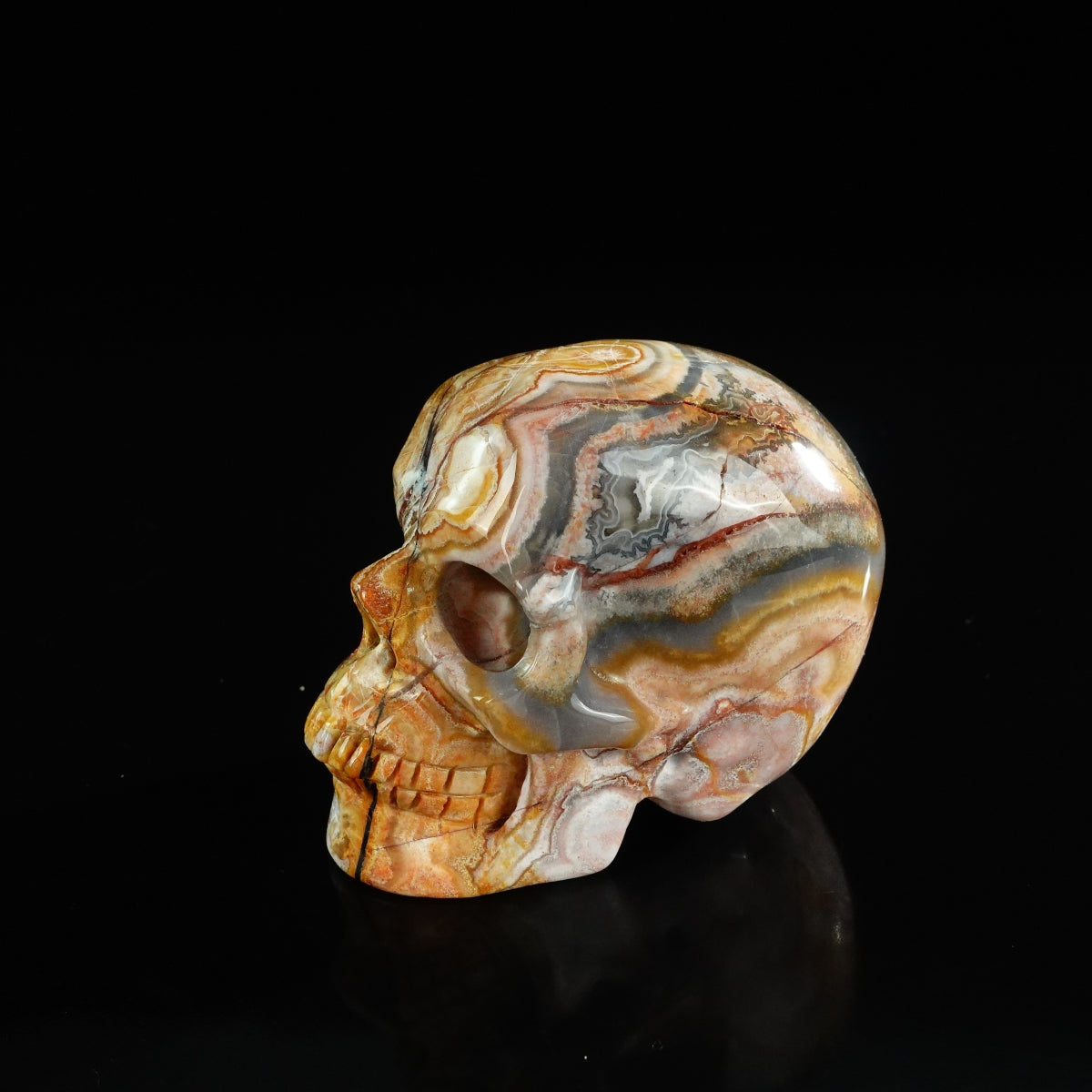 3.0" Red Crazy Lace Agate Crystal Skull Carving - Unique Piece #RC07