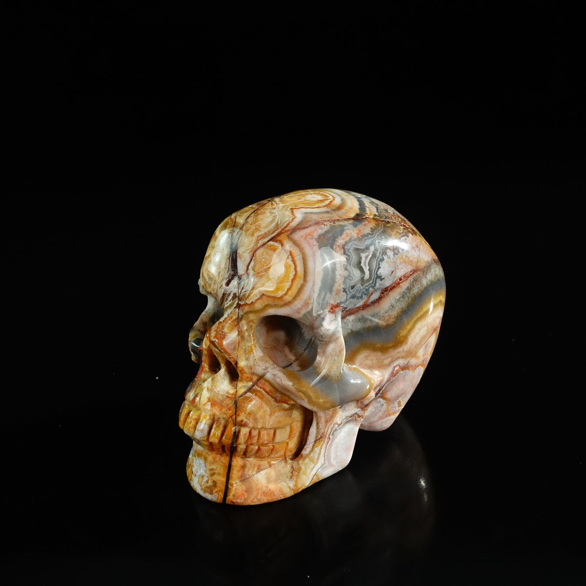 3.0" Red Crazy Lace Agate Crystal Skull Carving - Unique Piece #RC07