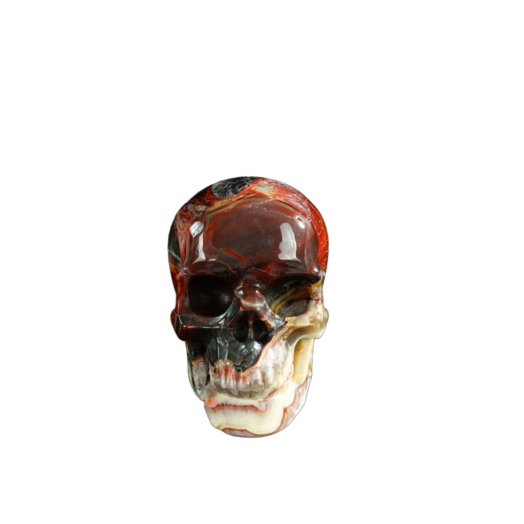 3.0" Red Crazy Lace Agate Crystal Skull Carving - Unique Piece #RC08