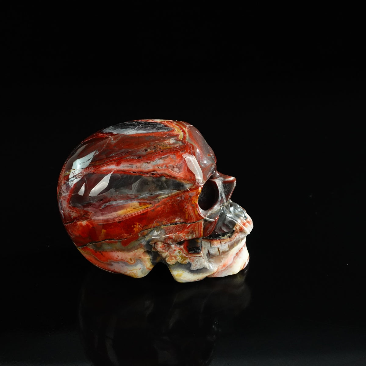 3.0" Red Crazy Lace Agate Crystal Skull Carving - Unique Piece #RC08