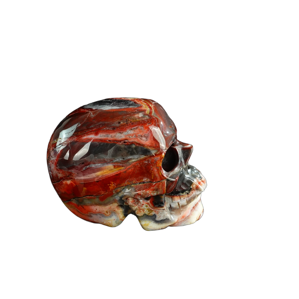 3.0" Red Crazy Lace Agate Crystal Skull Carving - Unique Piece #RC08