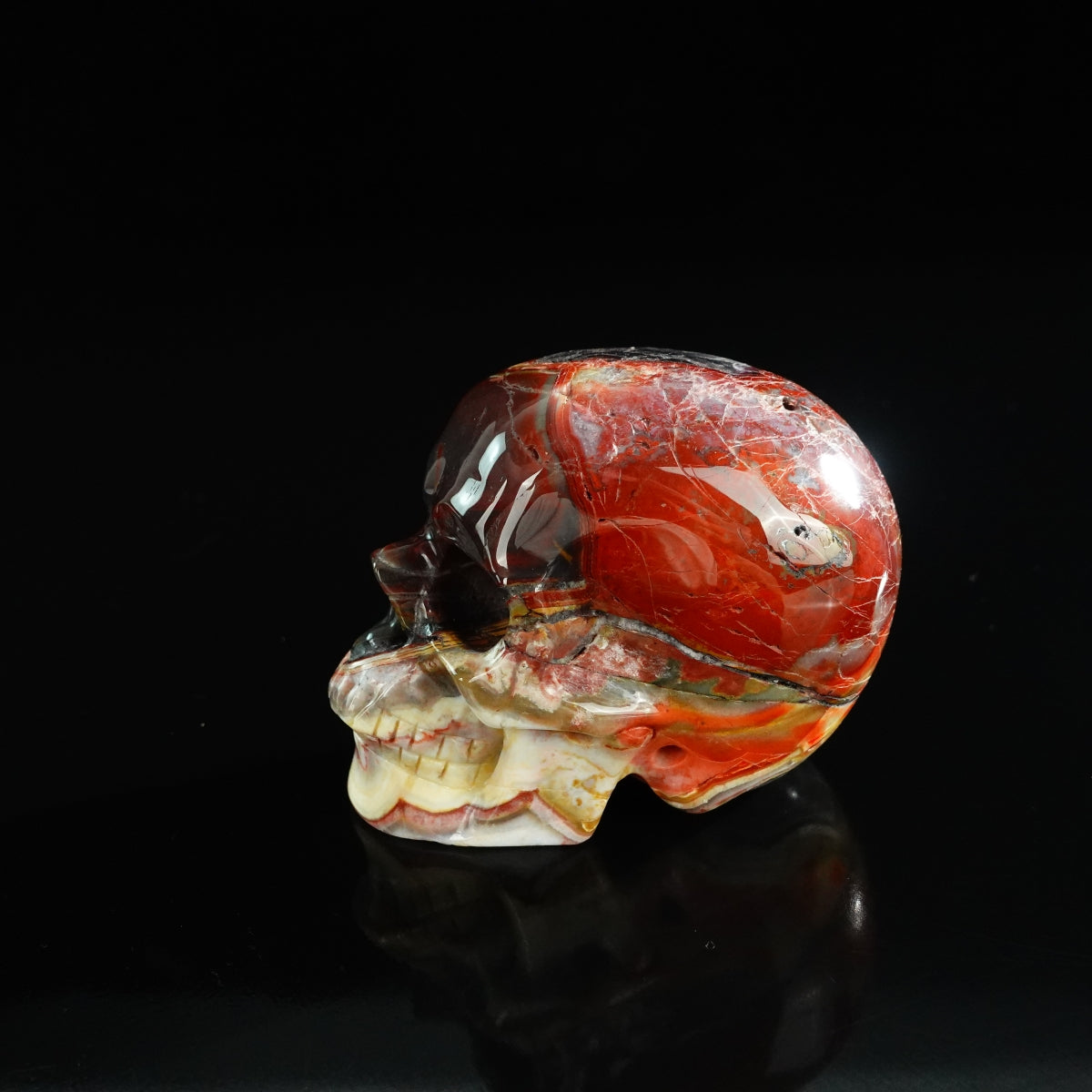 3.0" Red Crazy Lace Agate Crystal Skull Carving - Unique Piece #RC08