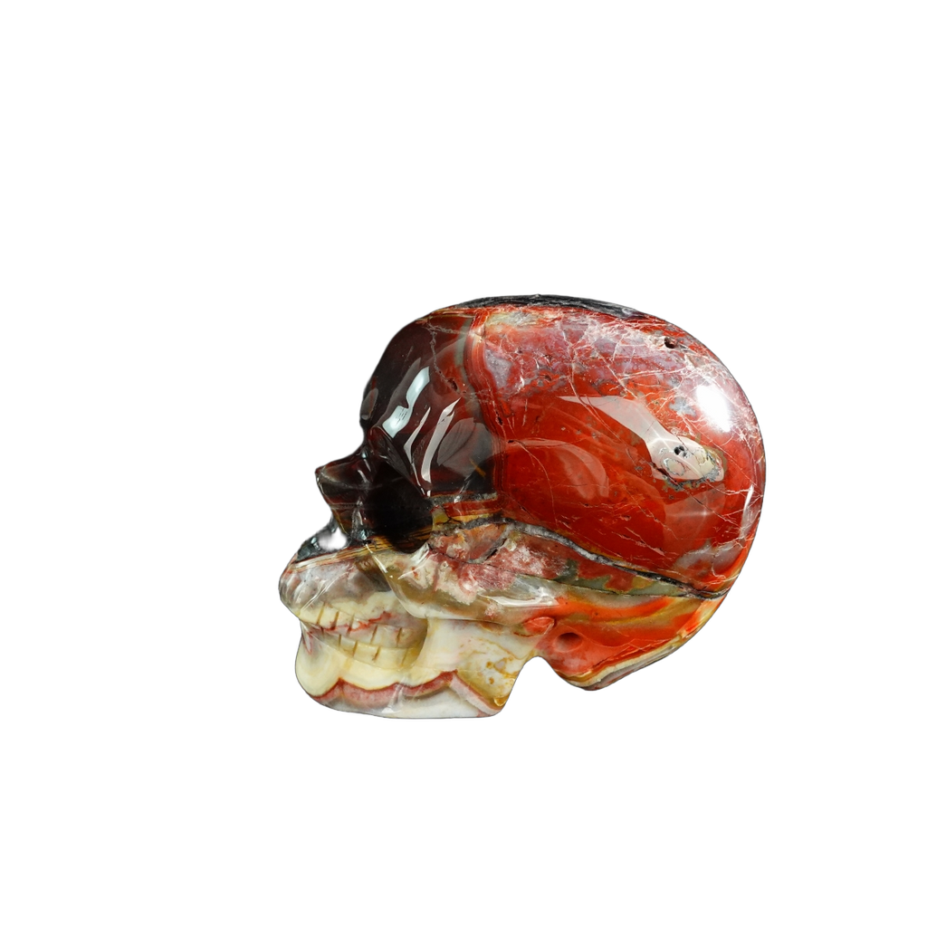 3.0" Red Crazy Lace Agate Crystal Skull Carving - Unique Piece #RC08