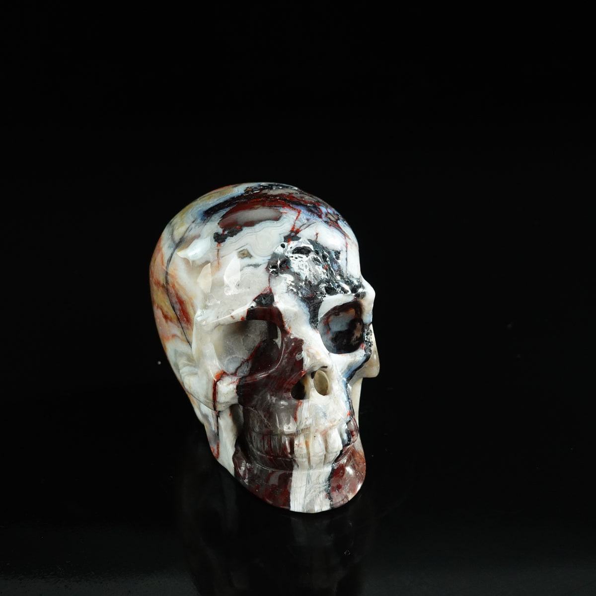 3.0" Red Crazy Lace Agate Crystal Skull Carving - Unique Piece #RC09
