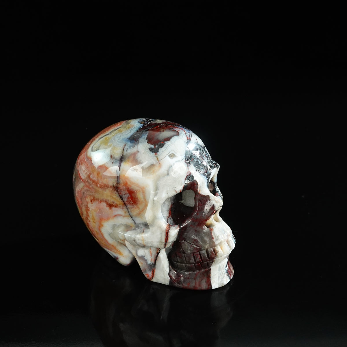 3.0" Red Crazy Lace Agate Crystal Skull Carving - Unique Piece #RC09