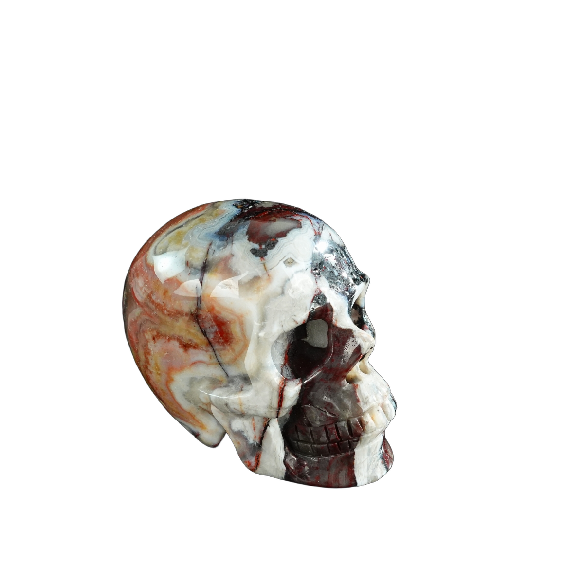 3.0" Red Crazy Lace Agate Crystal Skull Carving - Unique Piece #RC09