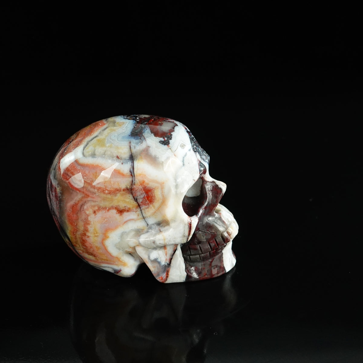 3.0" Red Crazy Lace Agate Crystal Skull Carving - Unique Piece #RC09