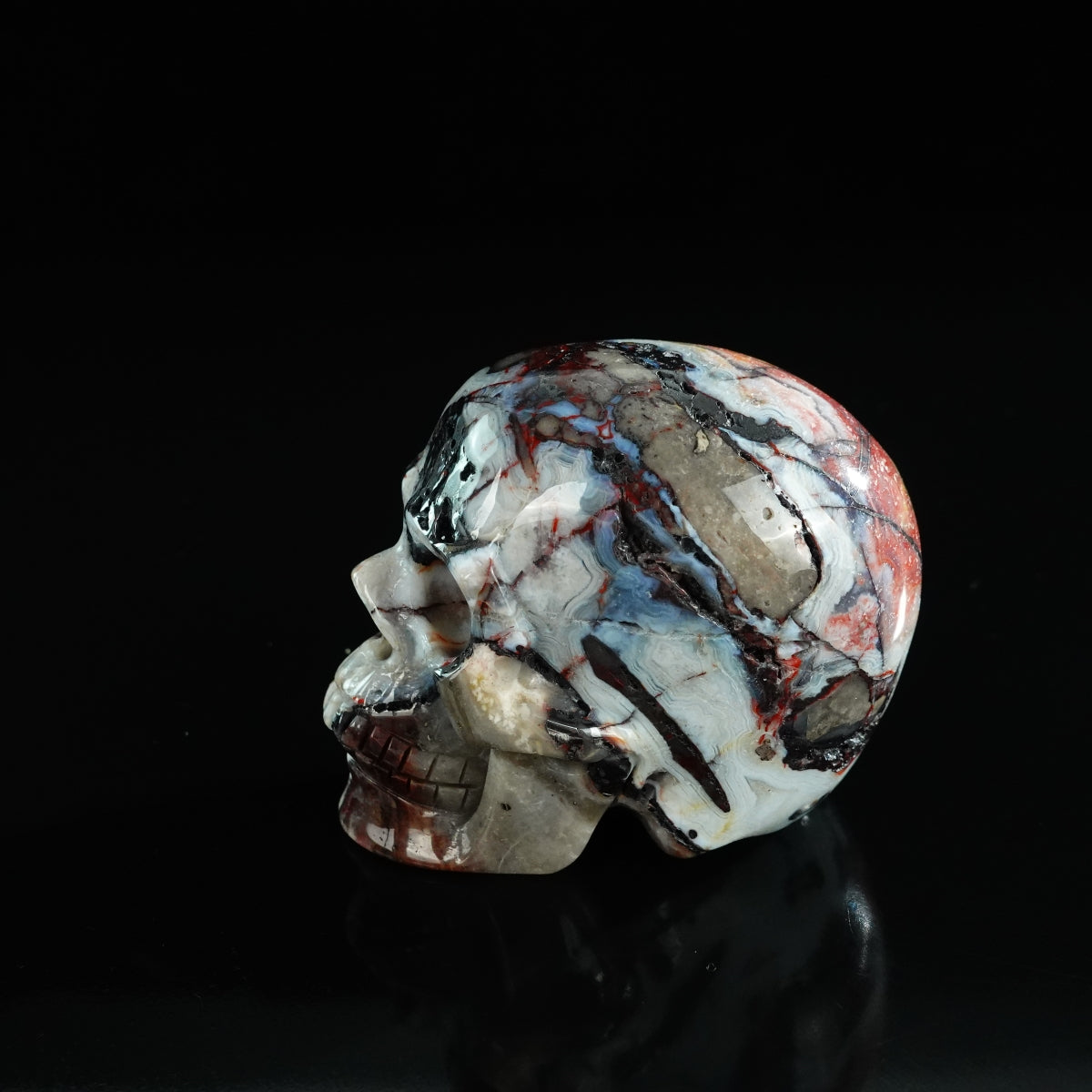 3.0" Red Crazy Lace Agate Crystal Skull Carving - Unique Piece #RC09