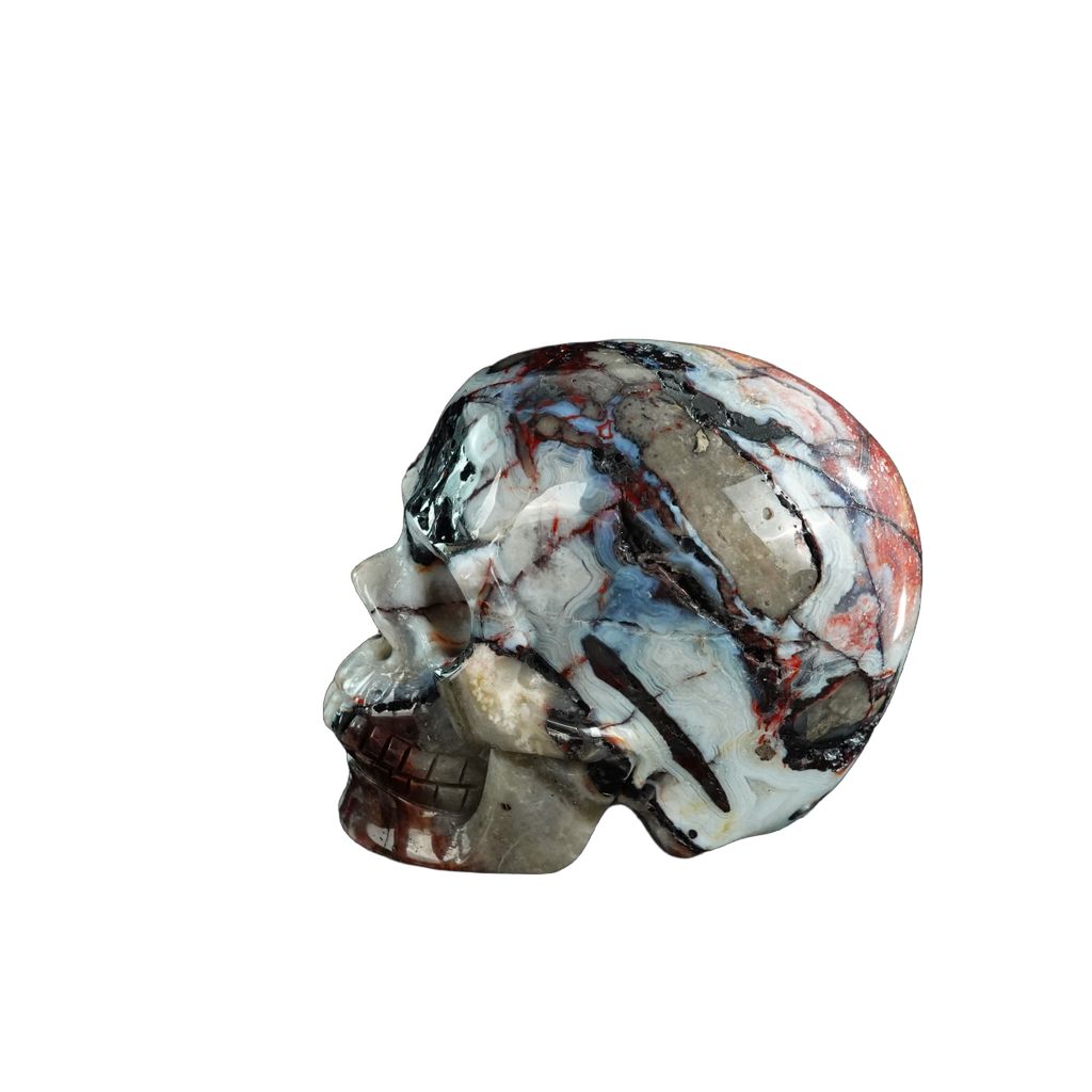 3.0" Red Crazy Lace Agate Crystal Skull Carving - Unique Piece #RC09