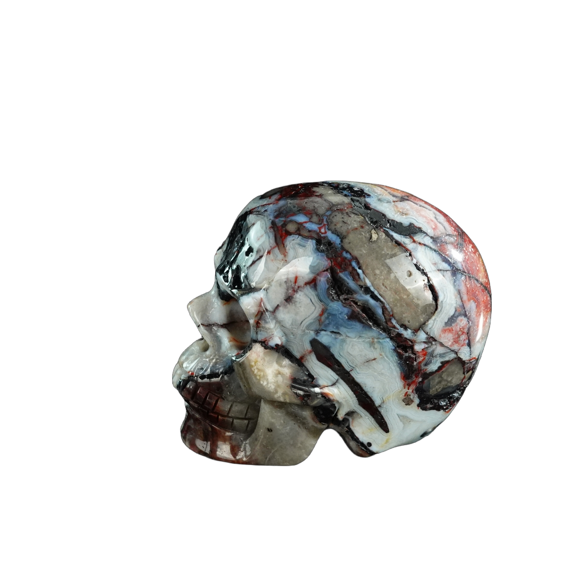 3.0" Red Crazy Lace Agate Crystal Skull Carving - Unique Piece #RC09