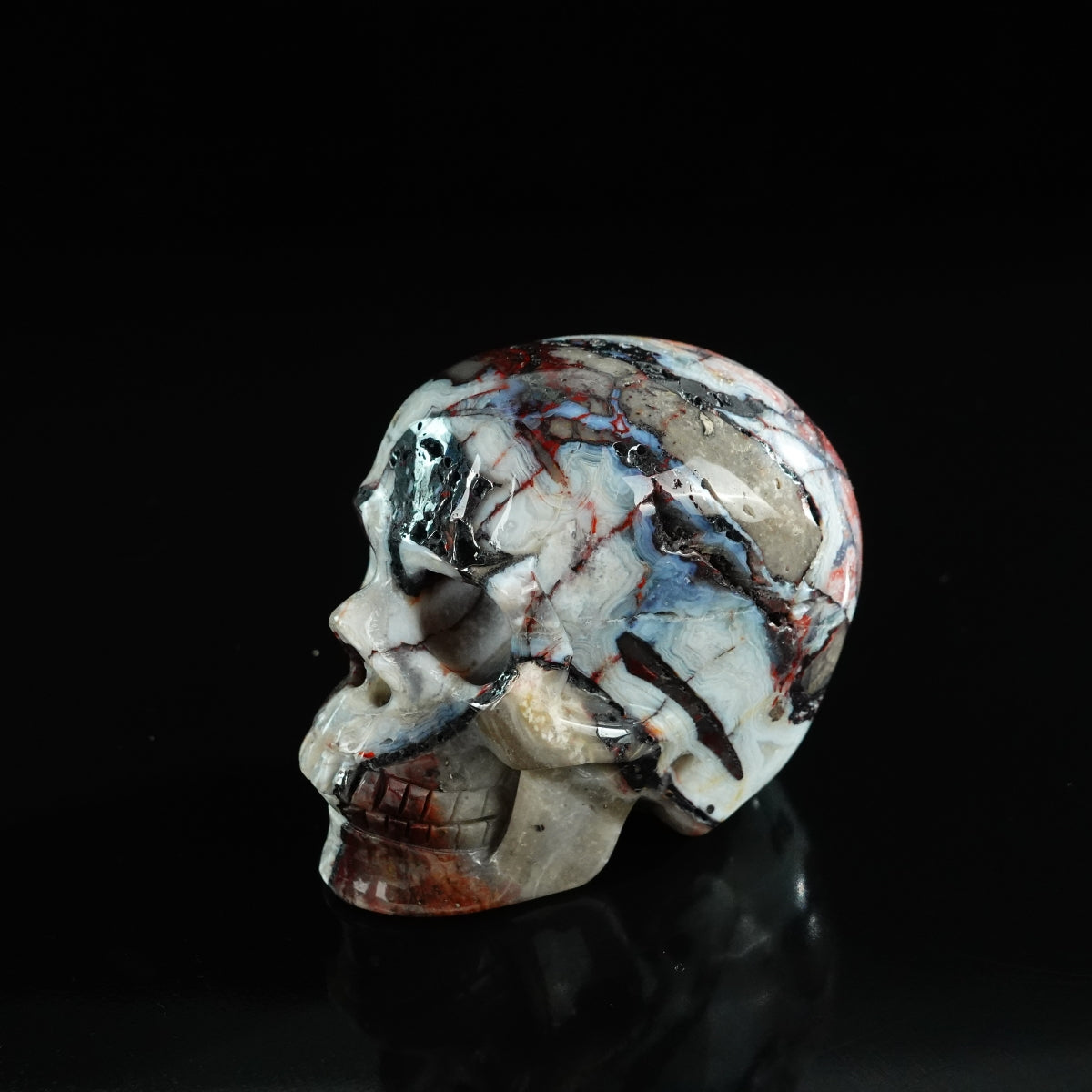 3.0" Red Crazy Lace Agate Crystal Skull Carving - Unique Piece #RC09