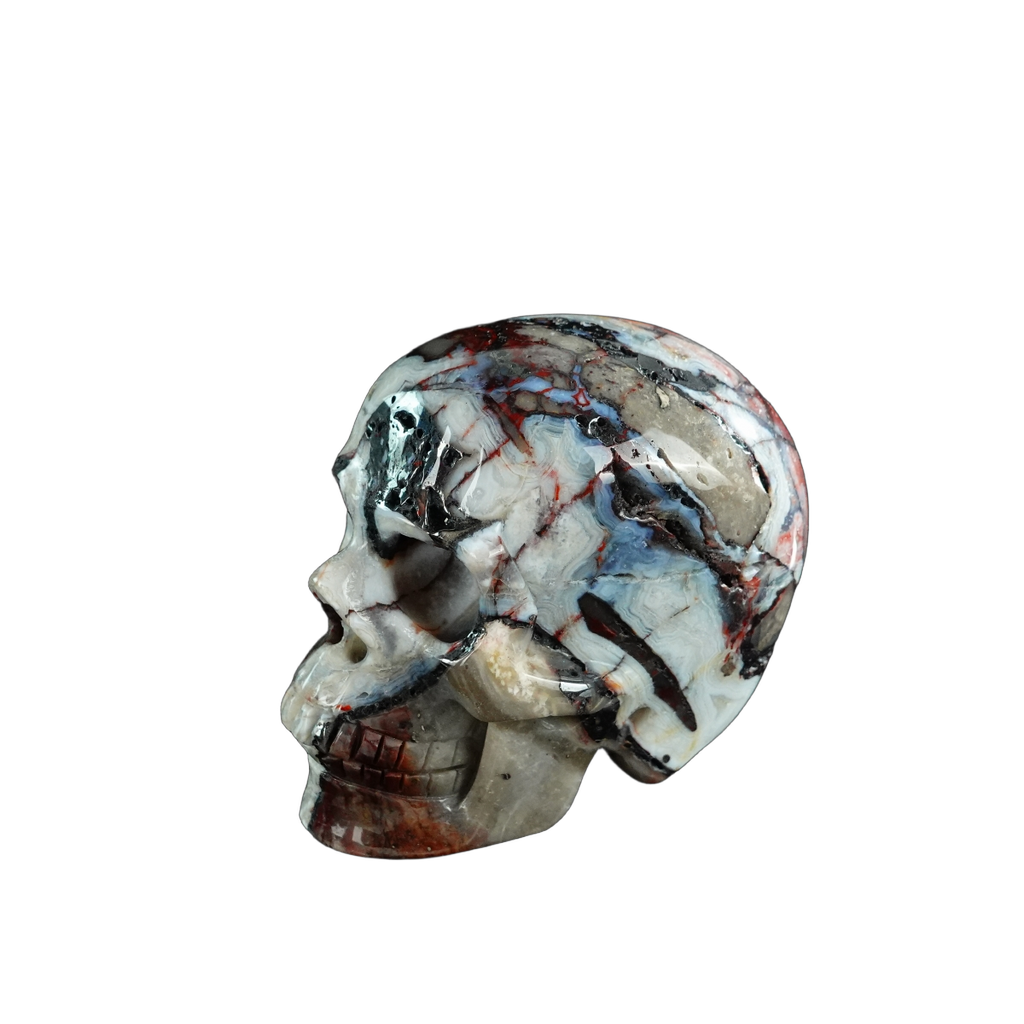 3.0" Red Crazy Lace Agate Crystal Skull Carving - Unique Piece #RC09