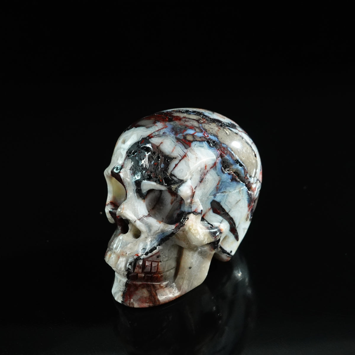 3.0" Red Crazy Lace Agate Crystal Skull Carving - Unique Piece #RC09