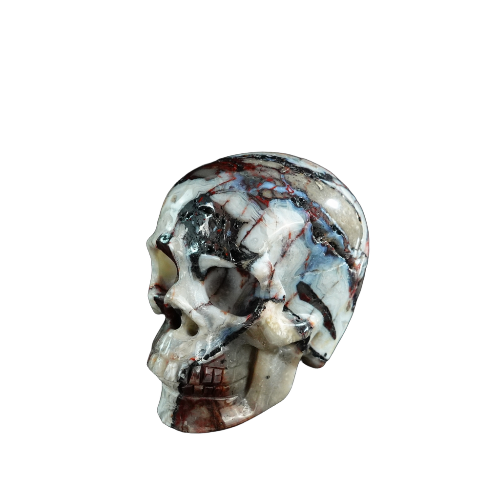 3.0" Red Crazy Lace Agate Crystal Skull Carving - Unique Piece #RC09