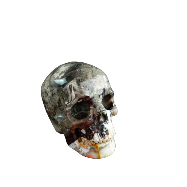 3.0" Red Crazy Lace Agate Crystal Skull Carving - Unique Piece #RC10 - alternate view