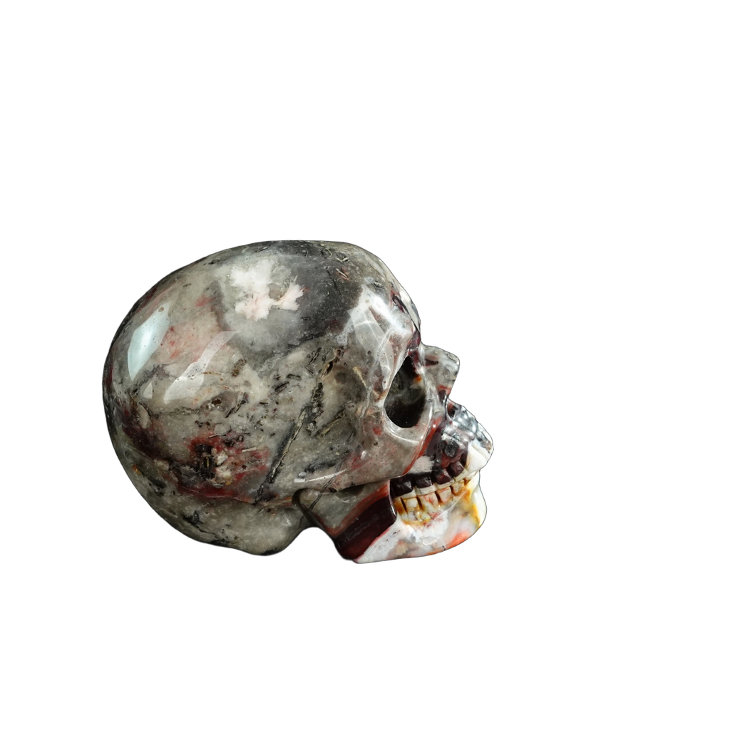 3.0" Red Crazy Lace Agate Crystal Skull Carving - Unique Piece #RC10