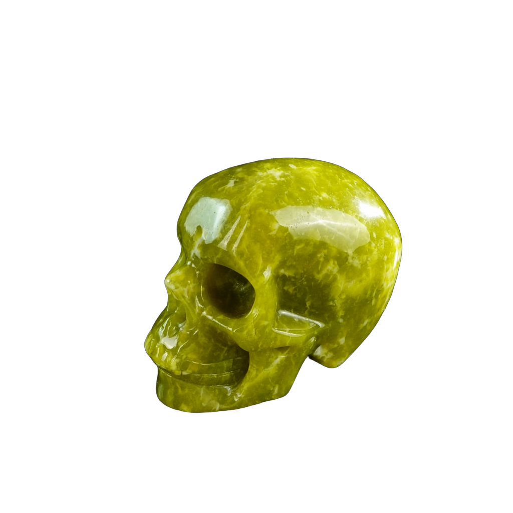 3.0" Serpentine Crystal Skull Carving - Hand Carved Decor