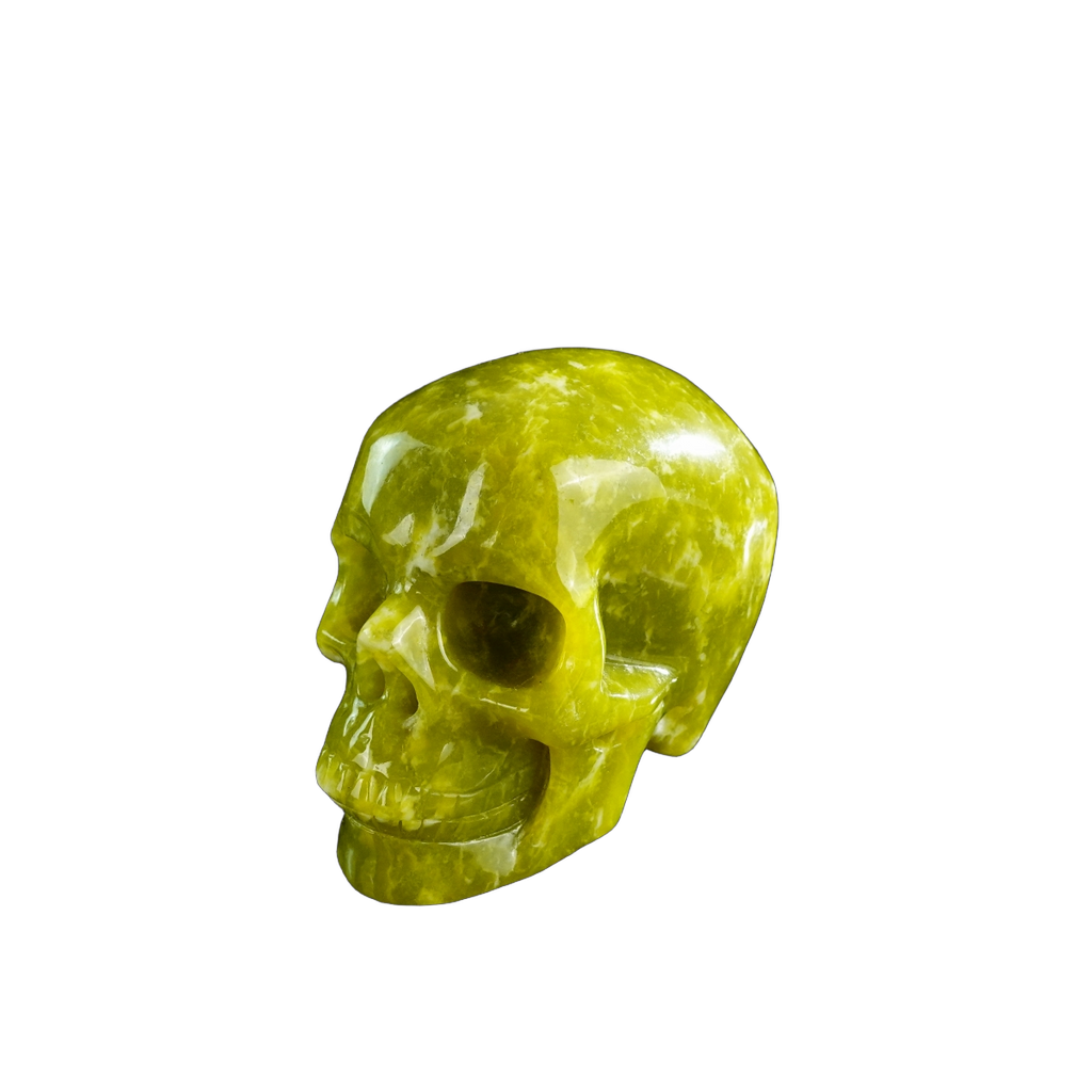 3.0" Serpentine Crystal Skull Carving - Hand Carved Decor