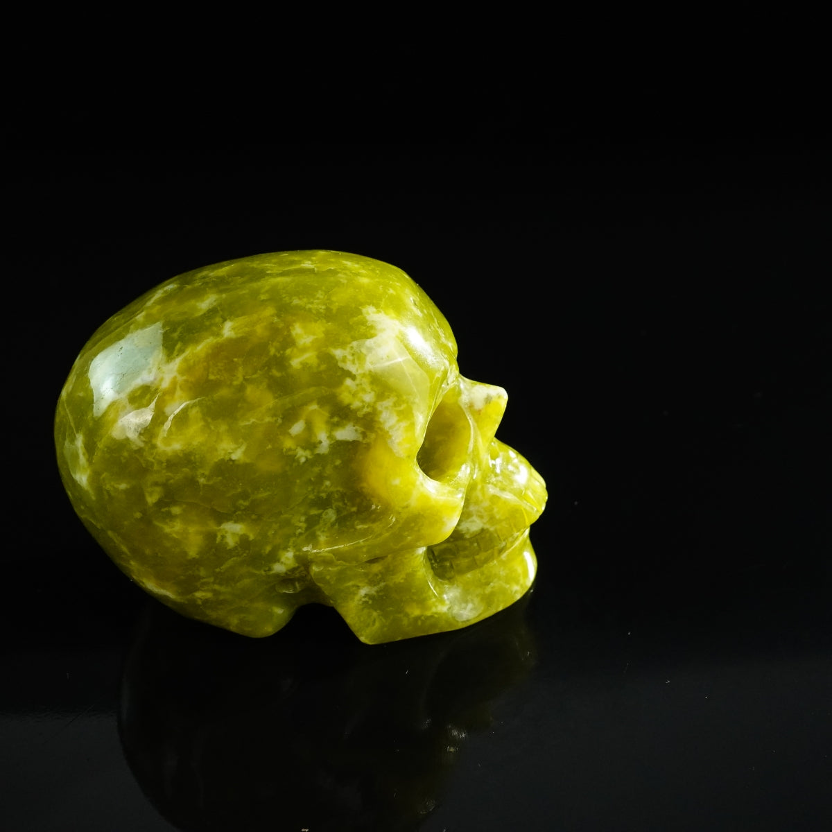 3.0" Serpentine Crystal Skull Carving - Unique Piece #XJ07