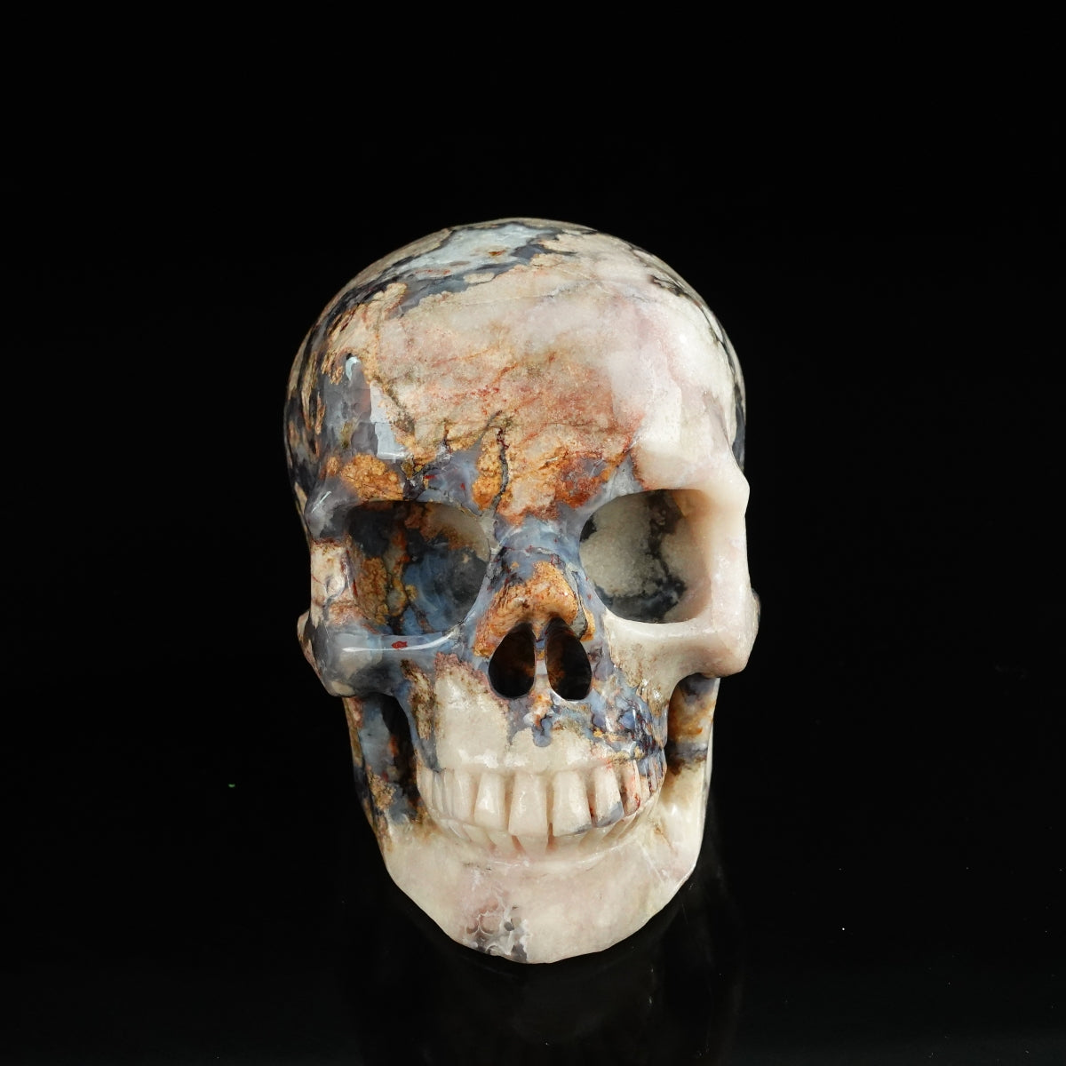 4.5" Blue Flower Agate Crystal Skull Carving - Unique Piece #BF01