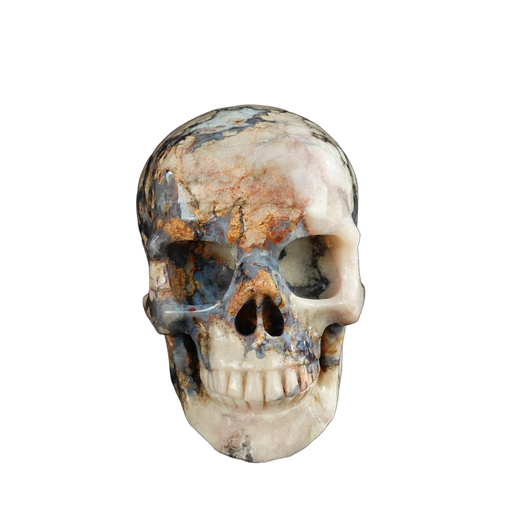 4.5" Blue Flower Agate Crystal Skull Carving - Unique Piece #BF01