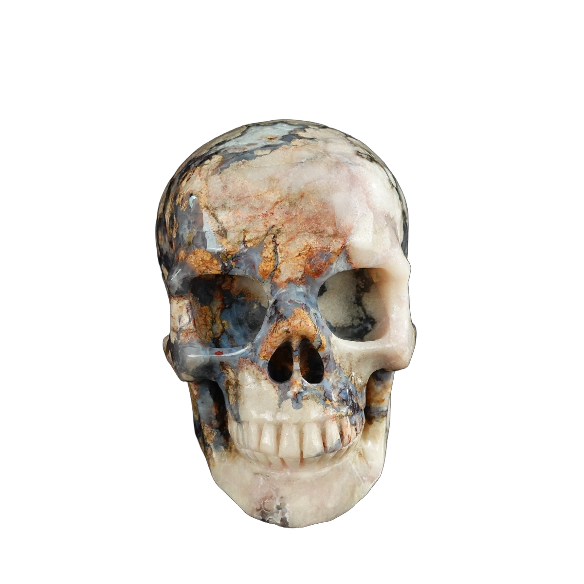 4.5" Blue Flower Agate Crystal Skull Carving - Unique Piece #BF01