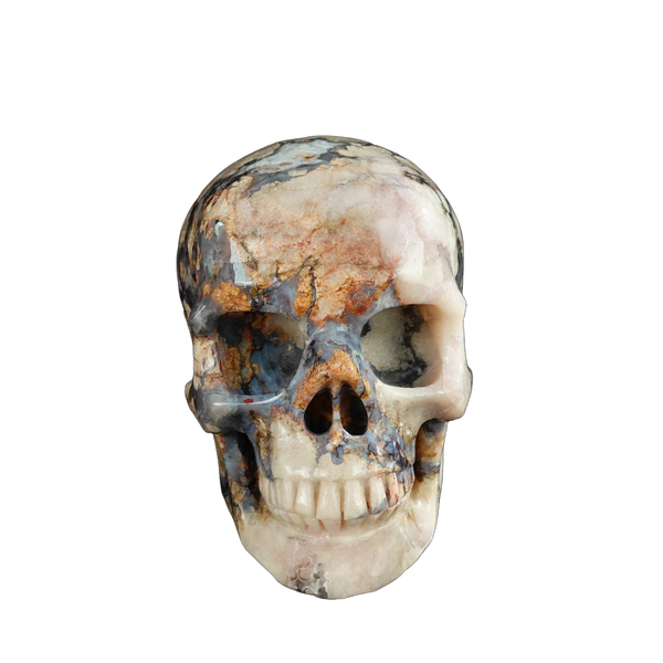 4.5" Blue Flower Agate Crystal Skull Carving - Unique Piece #BF01