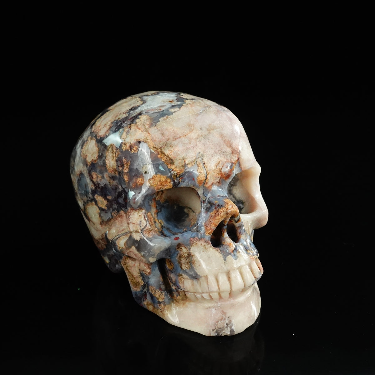 4.5" Blue Flower Agate Crystal Skull Carving - Unique Piece #BF01
