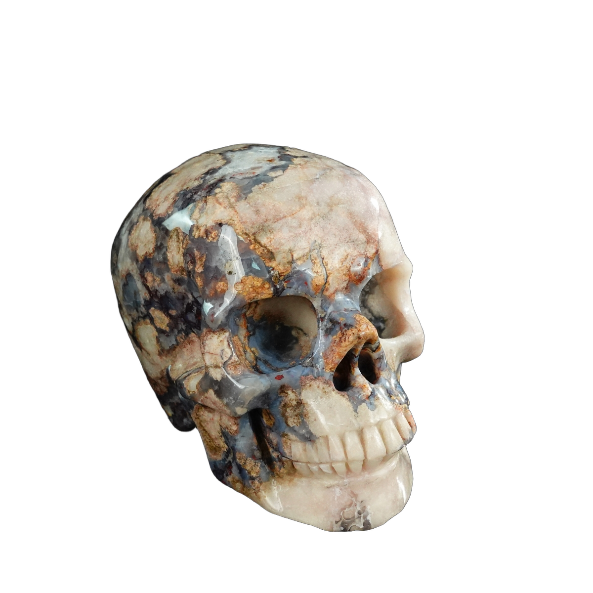4.5" Blue Flower Agate Crystal Skull Carving - Unique Piece #BF01