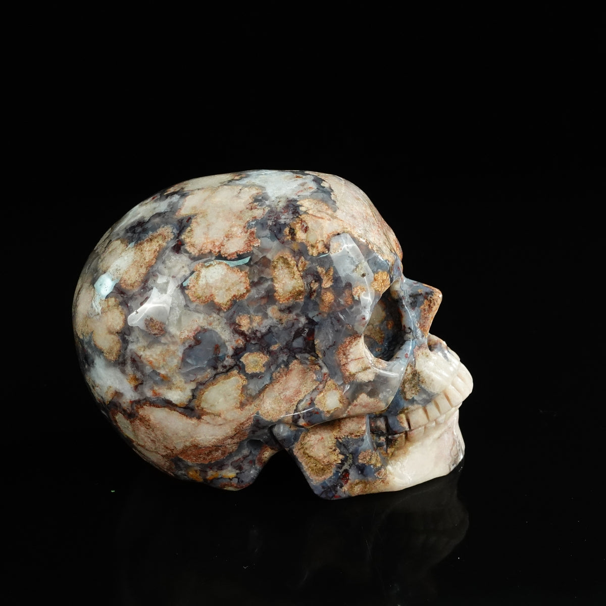 4.5" Blue Flower Agate Crystal Skull Carving - Unique Piece #BF01