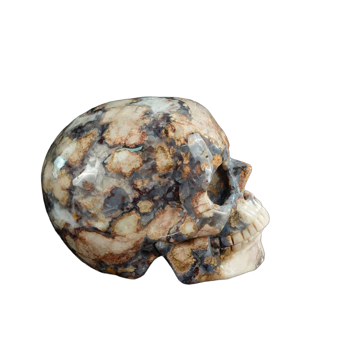 4.5" Blue Flower Agate Crystal Skull Carving - Unique Piece #BF01