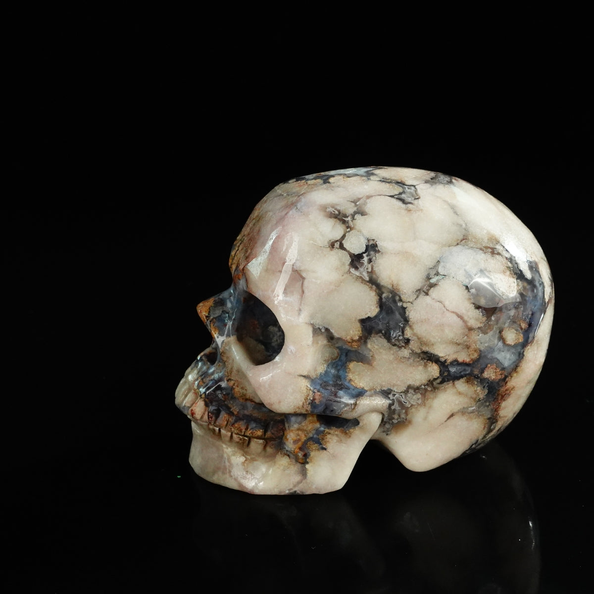 4.5" Blue Flower Agate Crystal Skull Carving - Unique Piece #BF01
