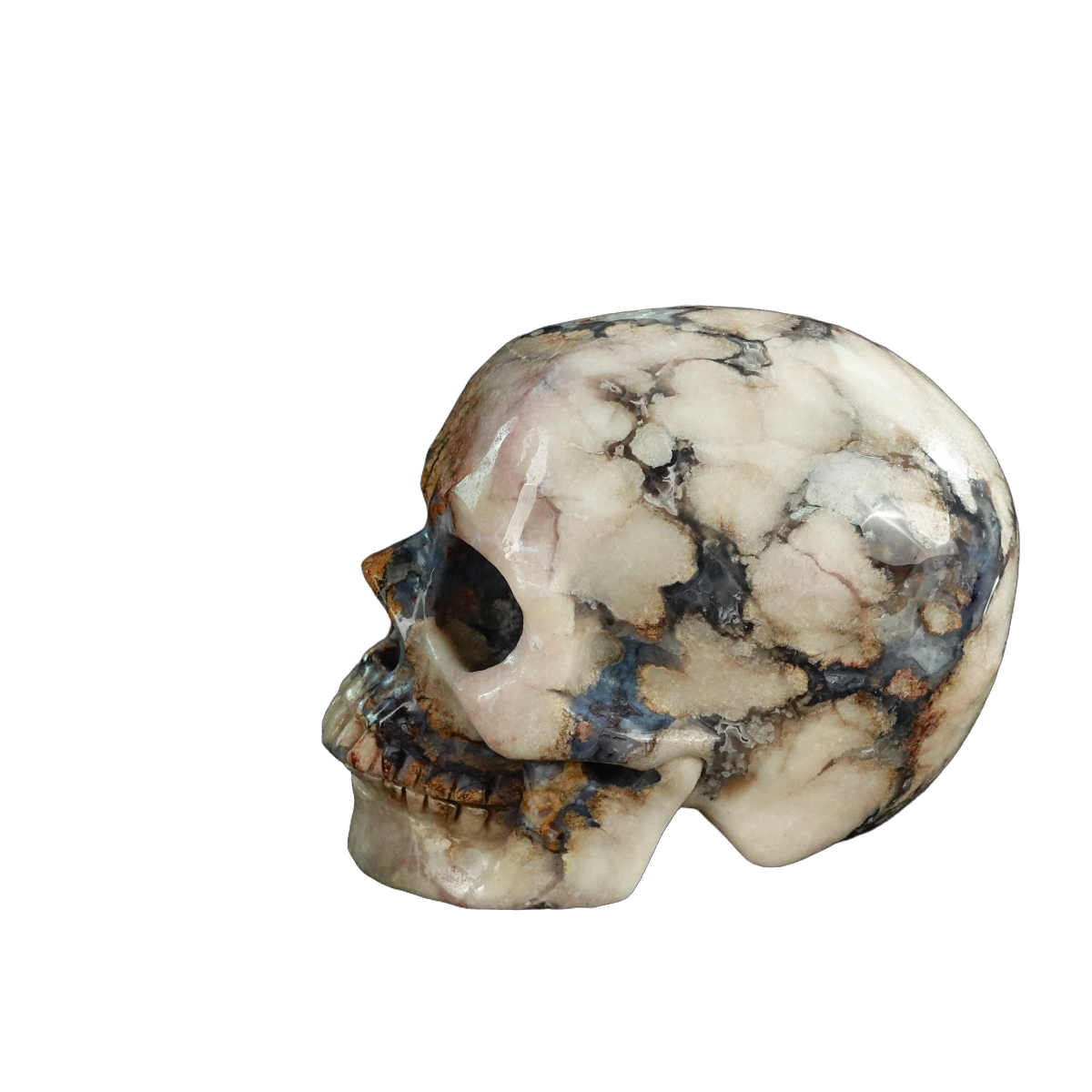 4.5" Blue Flower Agate Crystal Skull Carving - Unique Piece #BF01