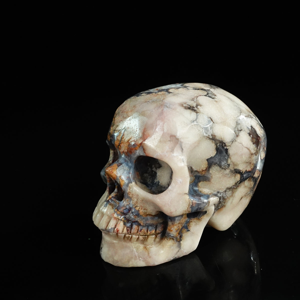 4.5" Blue Flower Agate Crystal Skull Carving - Unique Piece #BF01