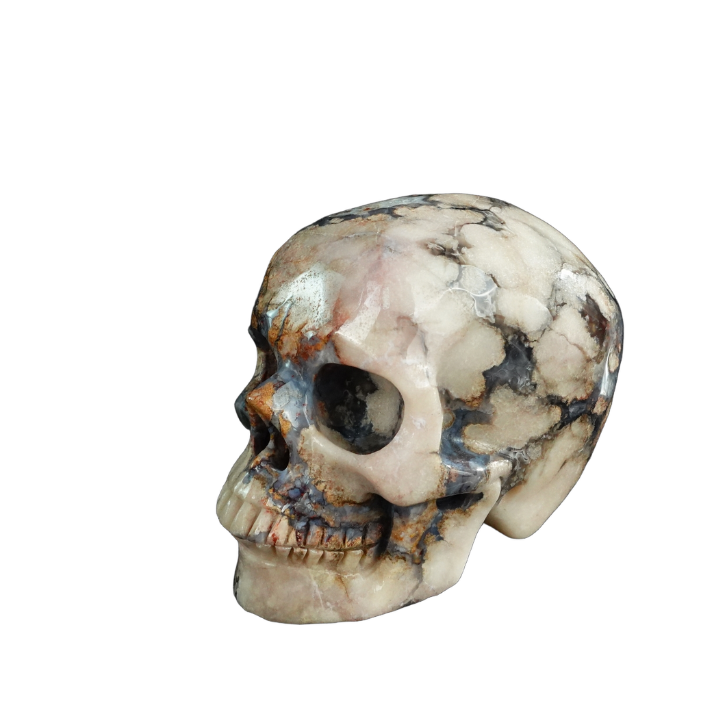4.5" Blue Flower Agate Crystal Skull Carving - Unique Piece #BF01