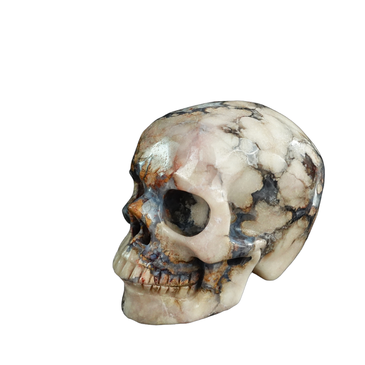 4.5" Blue Flower Agate Crystal Skull Carving - Unique Piece #BF01