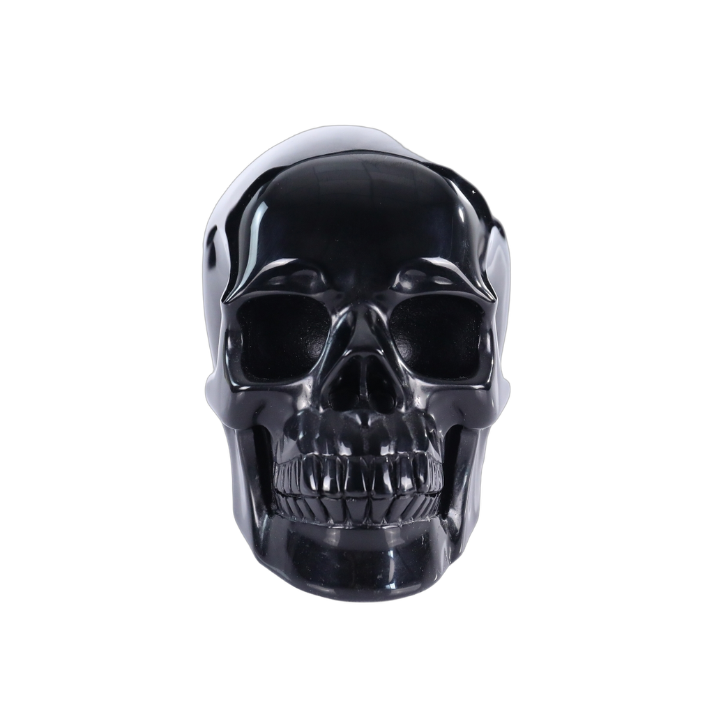 4.5" Black Obsidian Crystal Skull Carving - Hand Carved Decor