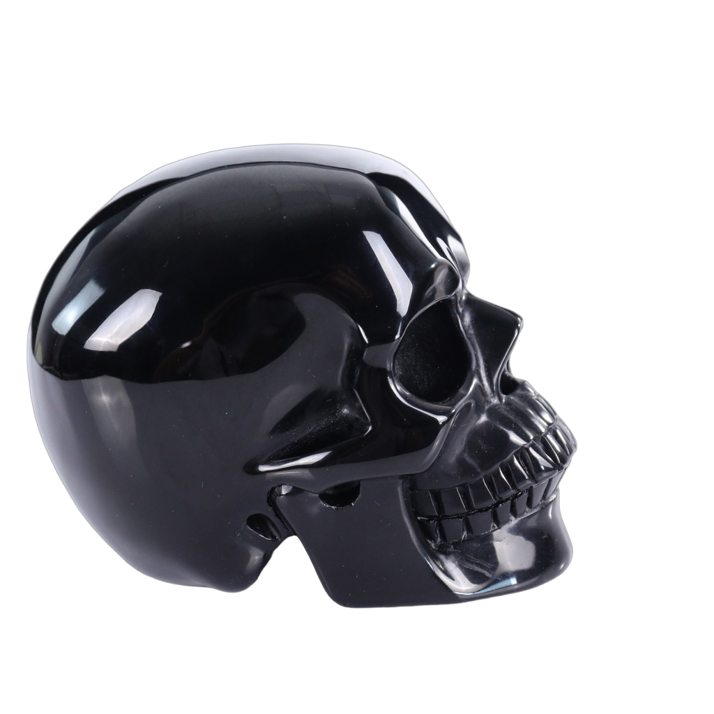 4.5" Black Obsidian Crystal Skull Carving - Hand Carved Decor