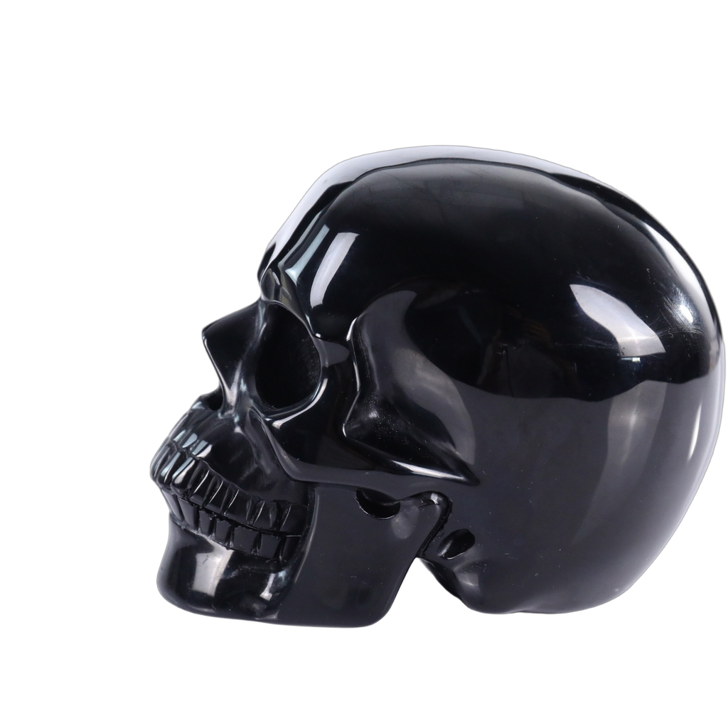 4.5" Black Obsidian Crystal Skull Carving - Hand Carved Decor