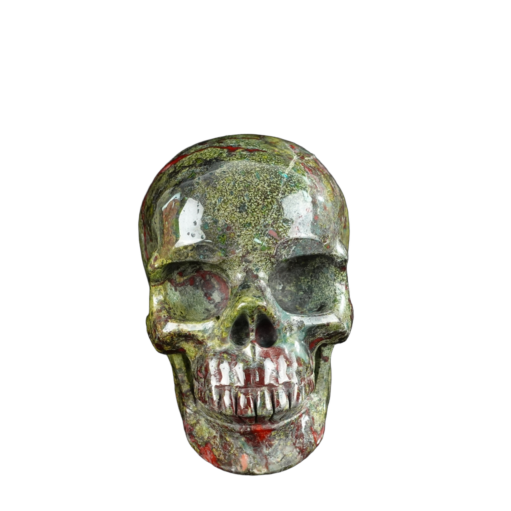 4.5" Dragon Blood Jasper Crystal Skull Carving - Unique Piece #DB01