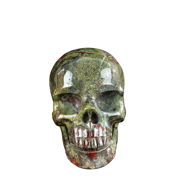 4.5" Dragon Blood Jasper Crystal Skull Carving - Unique Piece #DB01