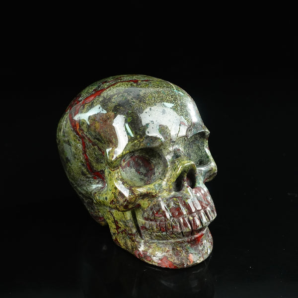4.5" Dragon Blood Jasper Crystal Skull Carving - Unique Piece #DB01 - alternate view