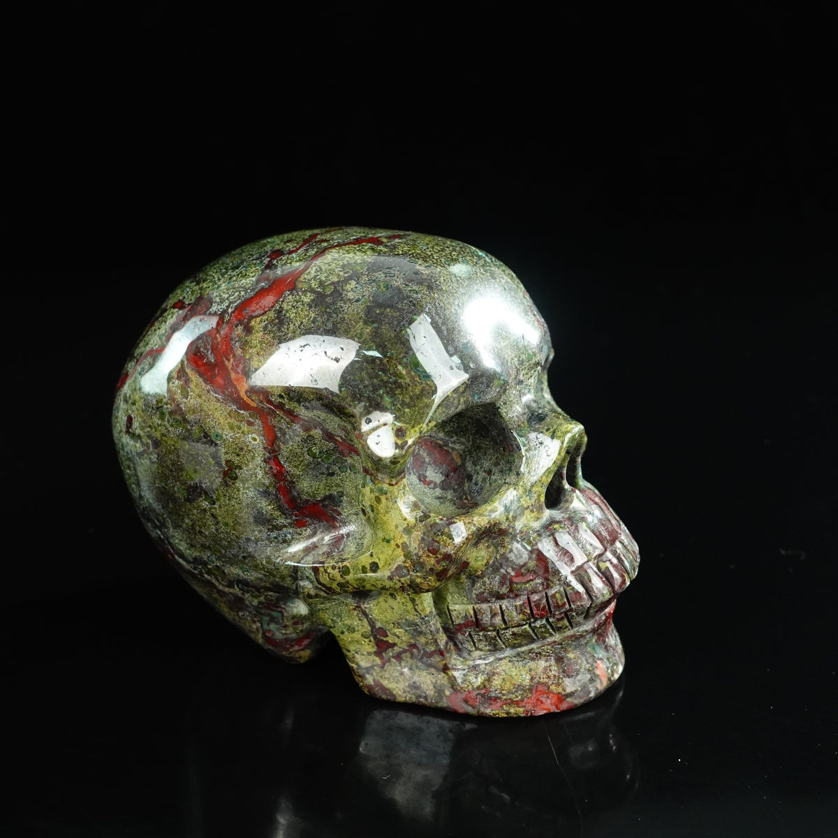 4.5" Dragon Blood Jasper Crystal Skull Carving - Unique Piece #DB01