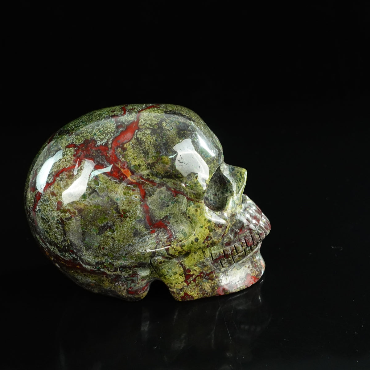 4.5" Dragon Blood Jasper Crystal Skull Carving - Unique Piece #DB01