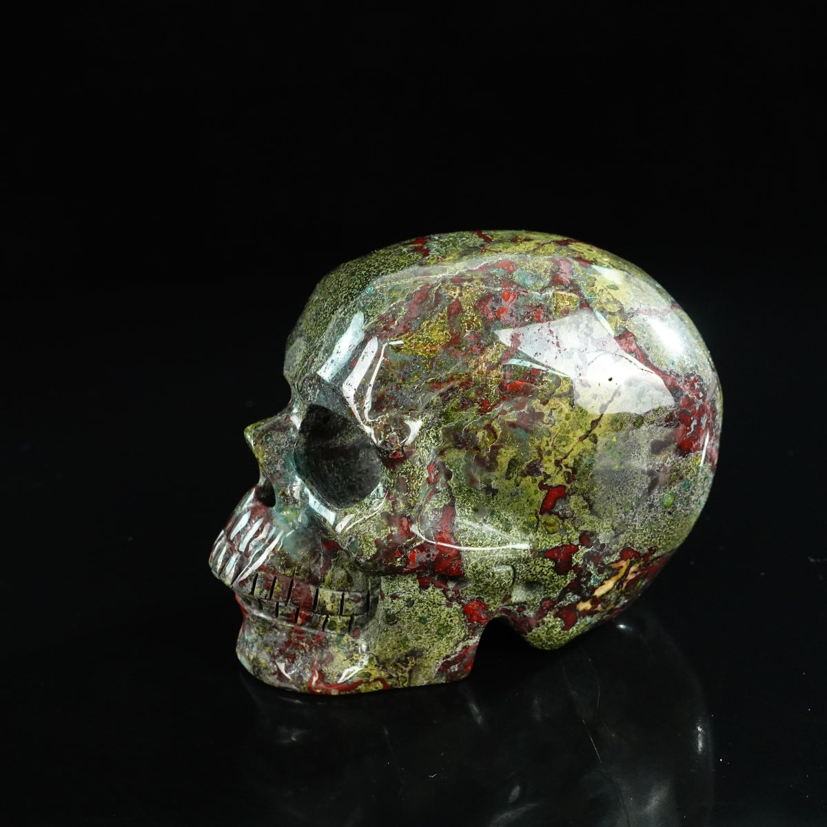4.5" Dragon Blood Jasper Crystal Skull Carving - Unique Piece #DB01