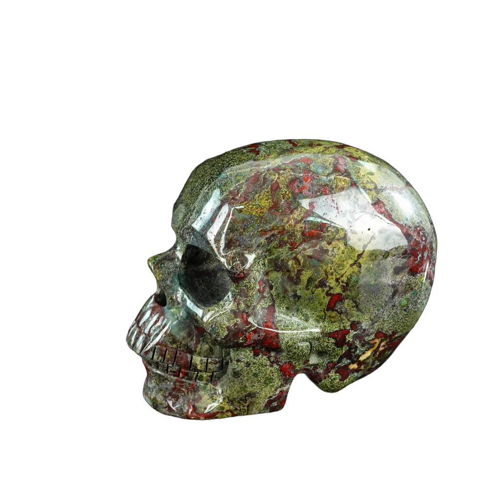 4.5" Dragon Blood Jasper Crystal Skull Carving - Unique Piece #DB01