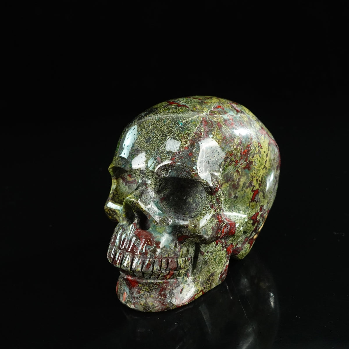 4.5" Dragon Blood Jasper Crystal Skull Carving - Unique Piece #DB01