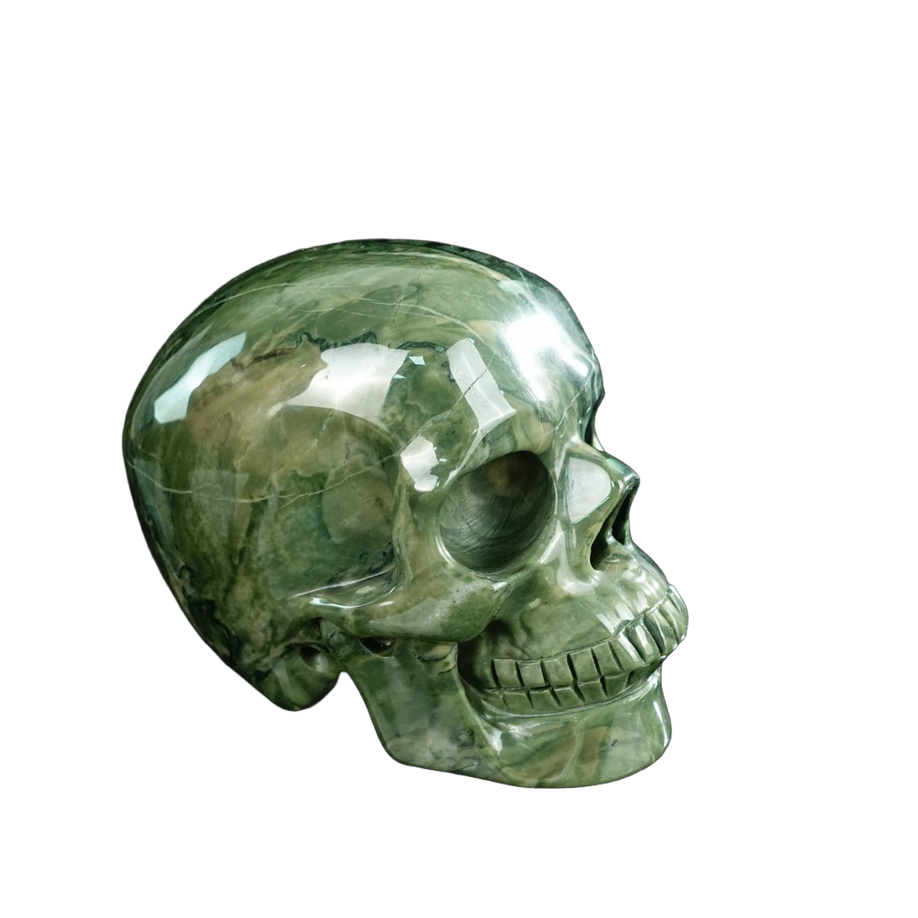 4.5" Nine Dragon Jade Crystal Skull Carving - Unique Piece #HA01