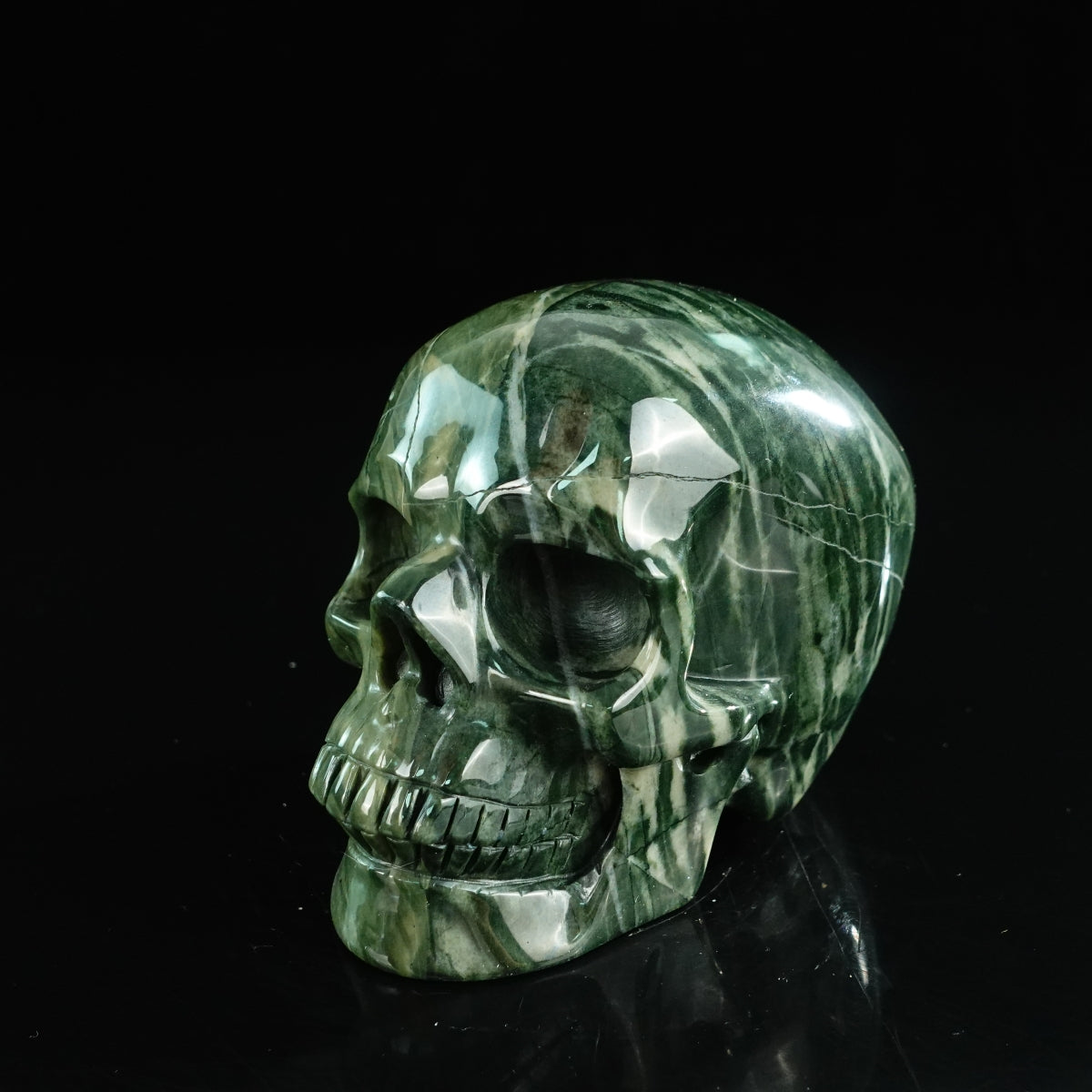4.5" Nine Dragon Jade Crystal Skull Carving - Unique Piece #HA01